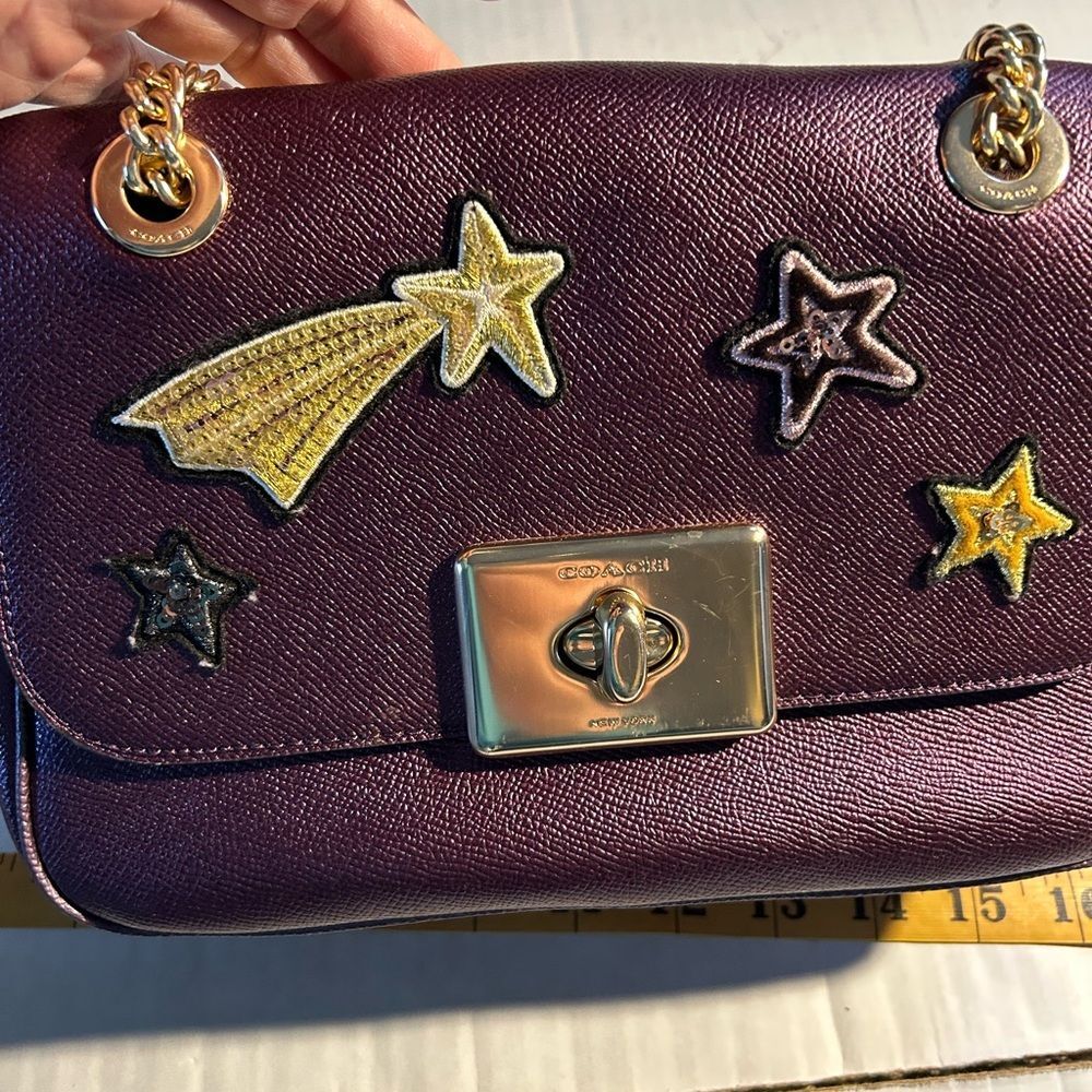 Coach Cassidy Purple Metallic Star Embellished Crossbody Bag F38341 - Picture 16 of 16